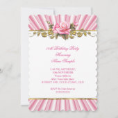 Roze Rose Goud Wit Verjaardagsfeestje Kaart (Achterkant)