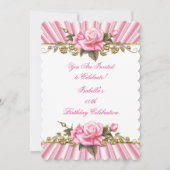 Roze Rose Goud Wit Verjaardagsfeestje Kaart (Voorkant)