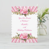 Roze Rose Goud Wit Verjaardagsfeestje Kaart (Staand voorkant)