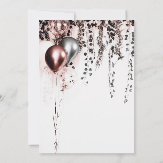 Roze Rose Goud Zilveren Ballonnen Rustieke Ivy Bri Kaart (Achterkant)