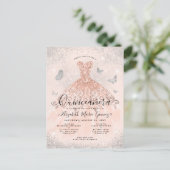 Roze Rose Goud Zilveren Glitter Gown Quinceanera Briefkaart (Staand voorkant)