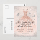 Roze Rose Goud Zilveren Glitter Gown Quinceanera Briefkaart (Voorkant / Achterkant)