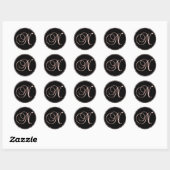 ROZE ROSE Goud Zwart Bruiloft Letter Monogram Afdi Ronde Sticker (Vel)