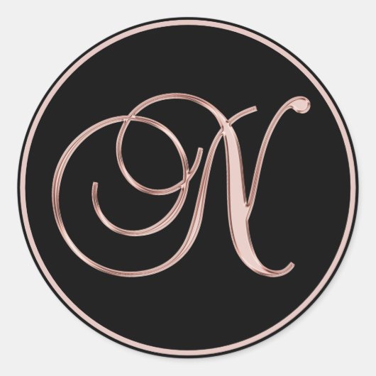 ROZE ROSE Goud Zwart Bruiloft Letter Monogram Afdi Ronde Sticker (Voorkant)