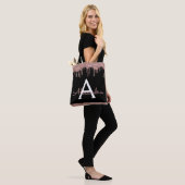 Roze Rose Goud Zwart Glitter Elegant Monogram Tote Bag (Op model)