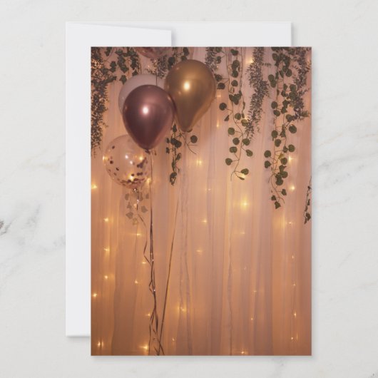 Roze Rose Gouden Ballonnen Lichten Ivy Vrijgezelle Kaart (Achterkant)