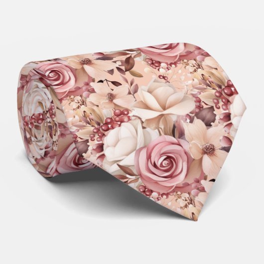 Roze Rose Gouden Bloemen Bloemen Bloemen Stropdas (Opgerold)