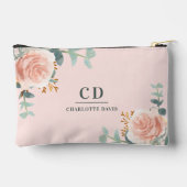 Roze rose gouden bloemen groen naam monogram etui (Achterkant)