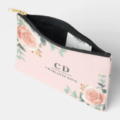 Roze rose gouden bloemen groen naam monogram etui (Open)