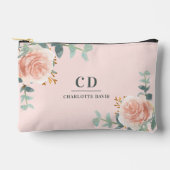 Roze rose gouden bloemen groen naam monogram etui (Voorkant)