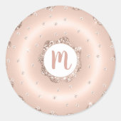 Roze rosé gouden donut glitter monogram script ronde sticker (Voorkant)
