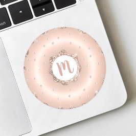 Roze rosé gouden donut glitter monogram script ronde sticker