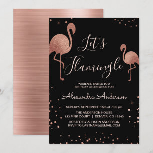 Roze Rose Gouden Folie Let's Flamingle - Flamingo Kaart