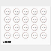 ROZE ROSE Gouden FOLIE Marmeren Bruiloft Monogram  Ronde Sticker (Vel)