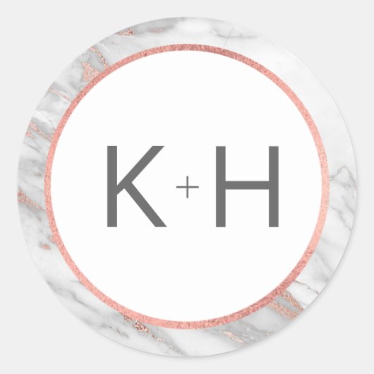 ROZE ROSE Gouden FOLIE Marmeren Bruiloft Monogram  Ronde Sticker (Voorkant)