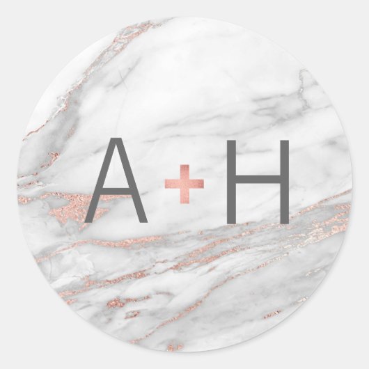 ROZE ROSE Gouden FOLIE Marmeren Bruiloft Monogram  Ronde Sticker (Voorkant)