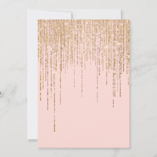 Roze Rose Gouden Glitter Fringe Gordijn Quinceañer Kaart (Achterkant)