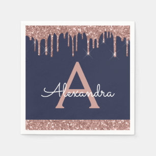 Roze Rose Gouden Glitter Marine Blauw Monogram Ver Servet