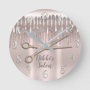 Roze Rosé Gouden Haarstylist Diamant Glitter Drip Ronde Klok
