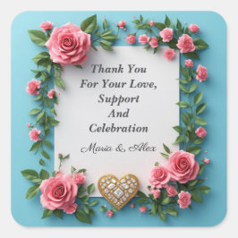 💐 Roze Rosé Gouden Hart Trouwstijl ✨ Vierkante Sticker