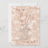 Roze Rose Gouden Harten Meisje Baby Douche Uitnodi Kaart (Voorkant)