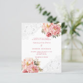 Roze rose gouden kant bloemen bruiloft uitnodiging (Staand voorkant)