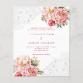 Roze rose gouden kant bloemen bruiloft uitnodiging (Voorkant)