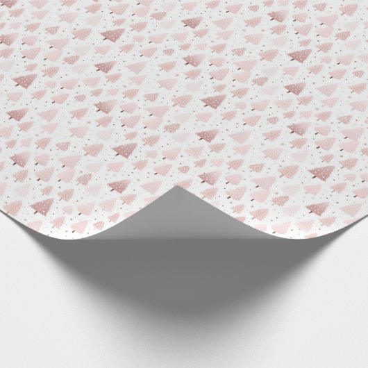 Roze Rose Gouden Kerstbomen Witte Kerst Cadeaupapier (Hoek)