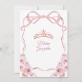 Roze Rose Gouden Kroon Bow Prinses Meisje Quinceañ Kaart (Achterkant)
