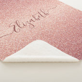 Roze rose gouden naam glitter sherpa deken (3/4)