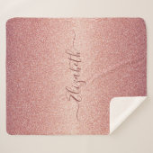 Roze rose gouden naam glitter sherpa deken (Voorkant (horizontaal))