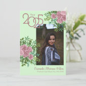 Roze Rose  Gr Foto Afstuderen Aankondiging (Staand voorkant)