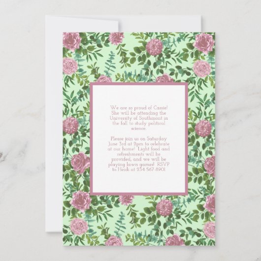 Roze Rose Gr Foto Afstuderen Aankondiging (Achterkant)