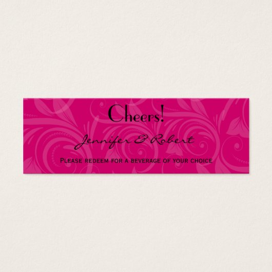 Roze Rose Graphic Wedding Drink Ticket Mini Visitekaartjes (Voorkant)