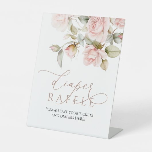 Roze Rose & Greenery Douche Luier Raffle Sign Reclamebord Met Voetstuk (Voorkant)