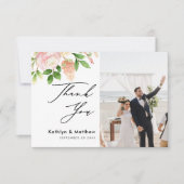 Roze Rose Greenery Elegant Script Hartelijk dank Kaart (Voorkant)