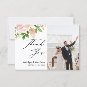 Roze Rose Greenery Elegant Script Hartelijk dank Kaart