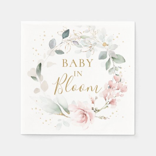 Roze Rose Greenery Foliage Baby shower Napkins Servet (Voorkant)