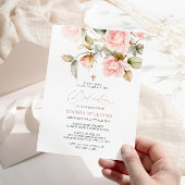 Roze Rose & Greenery Leaves Dedication Invitation Kaart