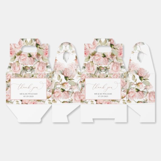 Roze Rose & Greenery Leaves Wedding Bedankdoosjes (Ongevouwen)
