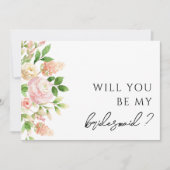 Roze Rose Groen Bruidsmeisje Voorstel Kaart (Voorkant)