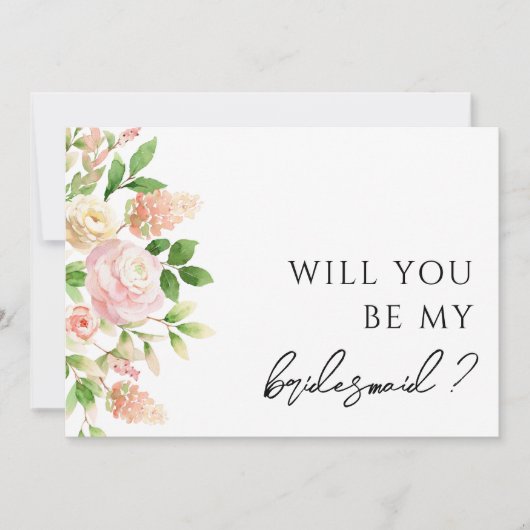 Roze Rose Groen Bruidsmeisje Voorstel Kaart (Voorkant)