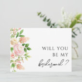 Roze Rose Groen Bruidsmeisje Voorstel Kaart (Staand voorkant)