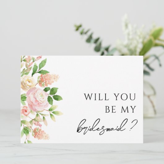 Roze Rose Groen Bruidsmeisje Voorstel Kaart (Staand voorkant)