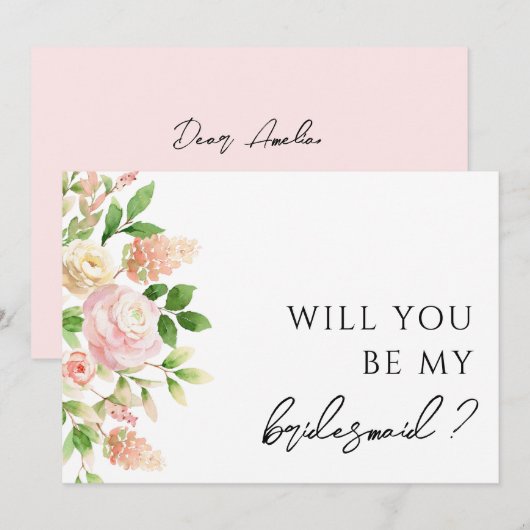 Roze Rose Groen Bruidsmeisje Voorstel Kaart (Voorkant / Achterkant)