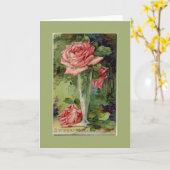  Roze Rose Groene Verjaardag Wenskaart Kaart (Gele Bloem)