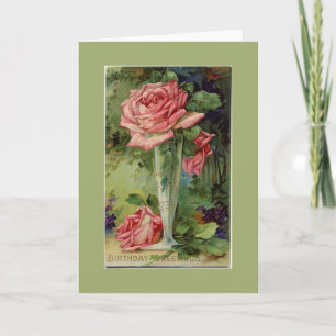  Roze Rose Groene Verjaardag Wenskaart Kaart