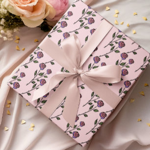 Roze Rose Hand-Geïllustreerde Lente Bloemen Botani Cadeaupapier