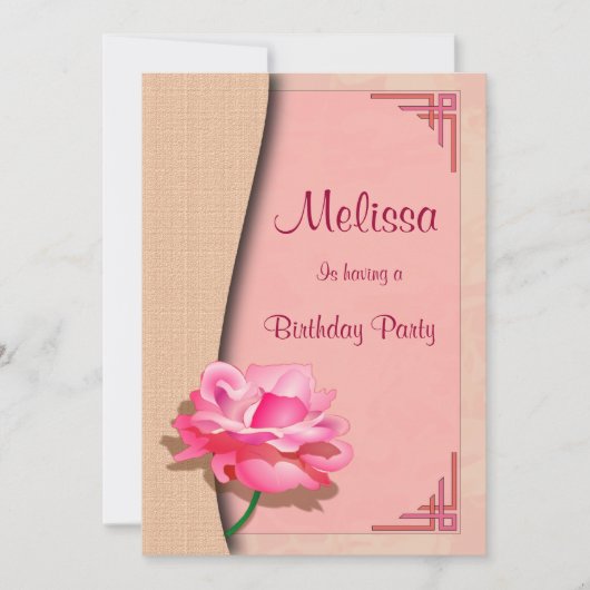 Roze Rose Happy Birthday Kaart (Voorkant)