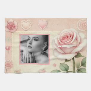  roze rose harten bloemenfoto waterverf theedoek